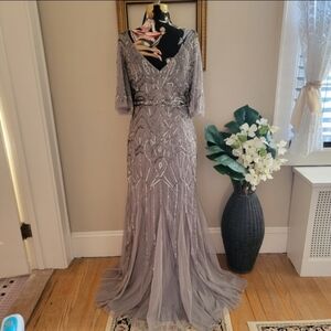 EUC Pewter Wedding Dress 1920 Boho Gatsby Sequin Tulle Art Deco Sz 12